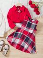 Girls' (Little) Plaid Dress And Jacket 2pcs/Set