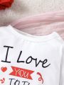 Baby Girls' Valentine'S Day Simple Text Print Casual Comfortable Jumpsuit