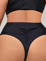 SHEIN Swim Basics Plus Size Solid Color Ruffle Swimwear Bottom