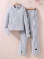 2pcs Teenage Girls' Long Sleeve T-shirt And Pants Casual Basic Outfits