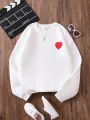 Teen Girl Heart Embroidery Thermal Lined Sweatshirt