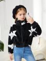 SHEIN Tween Girl Star Pattern Drop Shoulder Teddy Jacket