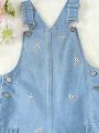 Young Girl Casual, Comfortable And Cute Embroidered Denim Overall