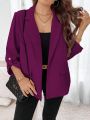 SHEIN Essnce Plus Size Rolled Cuff Sleeve Blazer