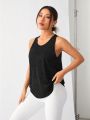 Yoga Basic Mesh Patchwork Curved Hem Sports Tank Top