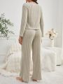 Women's Knitted Striped Long Sleeve Homewear Set