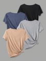 4pcs V Neck Short Sleeve T-Shirt