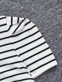 SHEIN Kids HYPEME Girls' Striped Knitted Short Sleeve T-Shirt For Daily Wear And Street Style