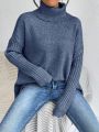 SHEIN Essnce Turtleneck Asymmetrical Hem Drop Shoulder Sweater