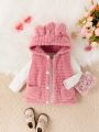 Baby Girl 3D Ears Design Hooded Flannel Vest Jacket