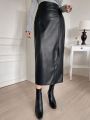 DAZY Women's Pu Material Long Split Skirt