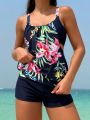 SHEIN Swim Lushore Summer Beach Tropical Print Shorts Tankini