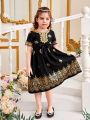 SHEIN Kids CHARMNG Toddler Girls' Embroidered Applique Short Sleeve Dress