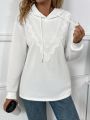 SHEIN LUNE Lace Splice Drawstring Hoodie For Women