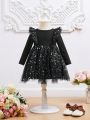 SHEIN Baby Girl Knitted Stars Mesh Patchwork Long Sleeve Dress