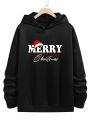 Manfinity Loose Men's Christmas Hoodie With Happy Printed Text