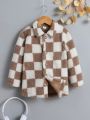 Young Boy Checkerboard Print Teddy Coat