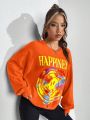 SHEIN EZwear Cartoon & Letter Graphic Drop Shoulder Sweatshirt