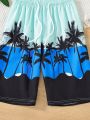 Tween Boy Coconut Tree Print Drawstring Waist Shorts