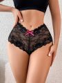 Floral Lace Cut Out Bow Back Brief