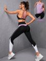 Women's 2 in 1 Tank Top With Open Back And Contrasting Color Sports Pants