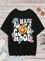 Teen Girls' Casual Cartoon Pattern Short Sleeve T-shirt, Suitable For Summer