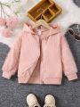 SHEIN Kids EVRYDAY Young Girl Fuzzy Panel Hooded Jacket