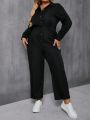 SHEIN Frenchy Plus Size Vacation Solid Color Front Button Jumpsuit