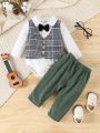 Baby Boy Plaid Bow Front Bodysuit & Pants