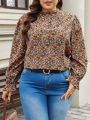 SHEIN Frenchy Plus Size Women's Floral Print Ruffle Sleeve Blouse