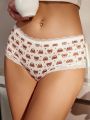 SHEIN Women'S Cartoon Bear Printed Triangle Panties With Lace Edge