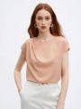 SHEIN BIZwear Ladies' Solid Color Batwing Sleeve Shirt With Pleats