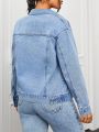 SHEIN ICON Women'S Drop Shoulder Long Sleeve Denim Jacket