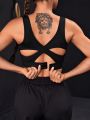 Cut Out Buckle Detail Criss Cross Backless Crop Sports Tank Top