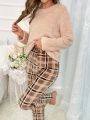 Plaid Print Flannel Top & Pants Lounge Set