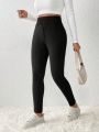 SHEIN Essnce 2pcs/set Solid Color Soft Warm Leggings