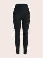 SHEIN Leisure Women'S Solid Color High Waist Hollow Out Detail Sports Leggings