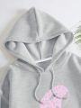 Donut Print Kangaroo Pocket Drawstring Thermal Hoodie