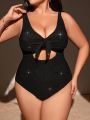 SHEIN Swim Basics Women'S Plus Size Hollow Out & Knot Design One Piece Swimsuit