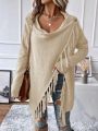 SHEIN LUNE Women's Shawl Collar Fringe Trim Open Front Cardigan