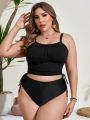 SHEIN Swim Basics Plus Size Solid Color Drawstring Side Swimsuit Top