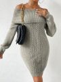 SHEIN Frenchy Foldover Off Shoulder Cable Knit Sweater Dress