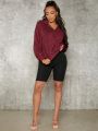 SHEIN SXY Solid Drop Shoulder Teddy Hoodie