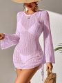 SHEIN Swim BohoFeel Fashionable Women'S Bell Sleeve Drawstring Ruched Cover-Up Top