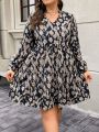 SHEIN LUNE Plus Size Printed Lantern Sleeve Dress