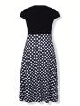 Women'S Plus Size Polka Dot Printed Splicing Dress