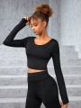 SHEIN Teen Girl Solid Criss Cross Backless Thumbholes Crop Tee