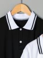 SHEIN Kids EVRYDAY Young Boy'S Color-Block Striped Polo Shirt