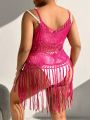 Plus Size Women'S Crochet Cami Cover Up Dress With Fringe Detailing