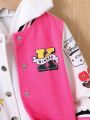 Baby Girl Letter Graphic Colorblock Varsity Jacket Without Hoodie